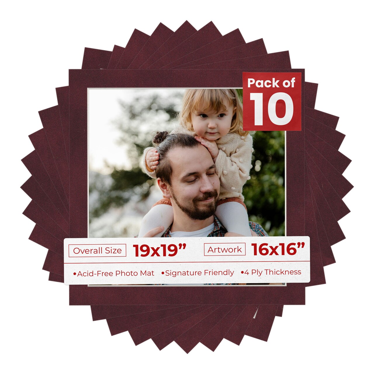 Dark Red Suede Mat Board for 19x19 Frames - Fits 16x16 Photos